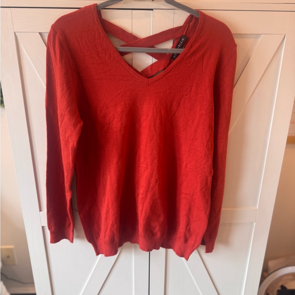 Rust colored V-Neck Sweater with Cross Back Detail NWOT